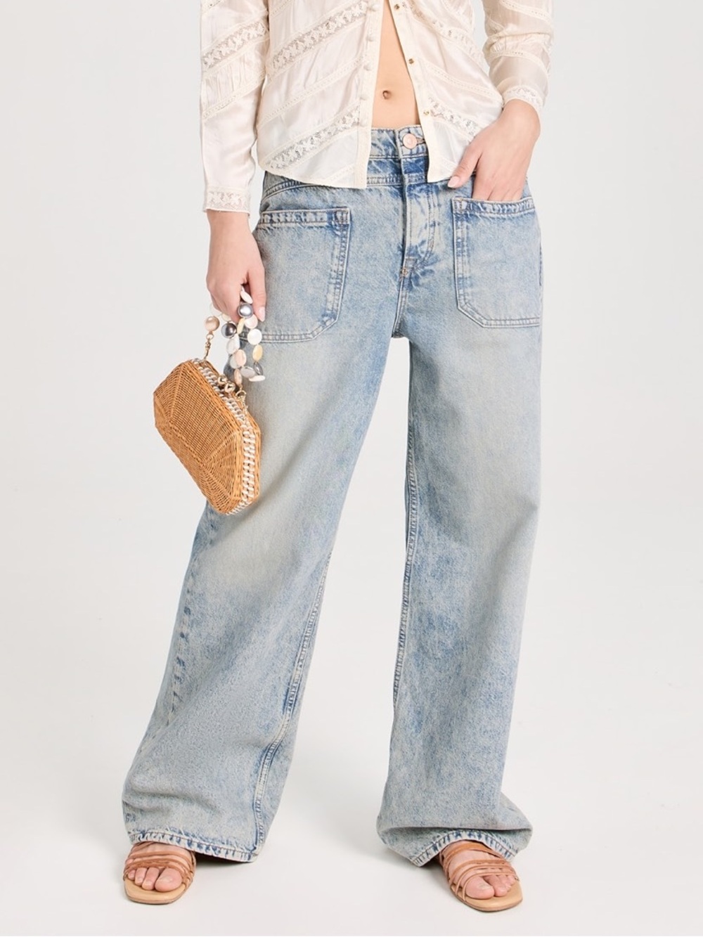 Free People We the Free Palmer Wide Leg Cuffed Denim Jeans in La La Land 28 NWT - Picture 2 of 16